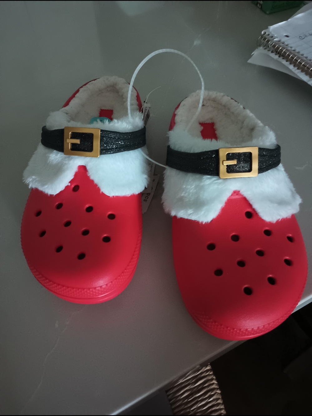 CROCS Santa Holiday Clogs with Black Strap and Gold Buckle Size J6